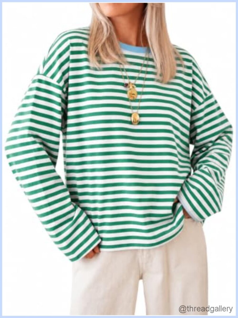 Womens Long Sleeve Striped Crew Neck Casual Loose Fit Cotton T Shirt
